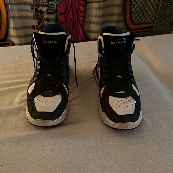 BALMAIN Leather High Trainers - US Men’s Size 10.5 - EU 44 Men’s Size - Picture 3 of 12